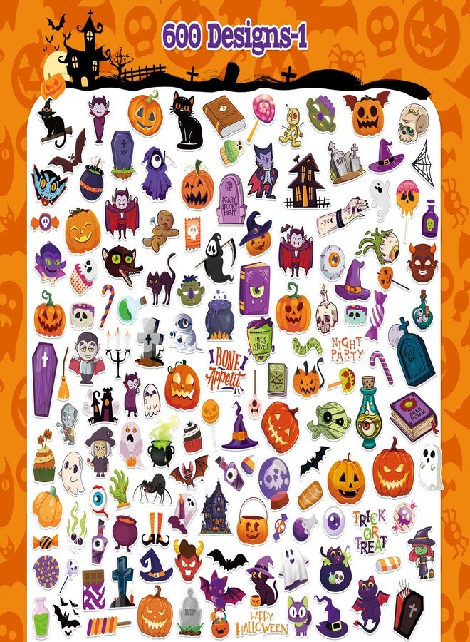 LINAYE 600PCS Halloween Stickers Non-Repeating Waterproof, Adhesive Vinyl Cute Stickers Pack for Kids, Halloween Party Favors Gifts for Boys Girls - Image 3
